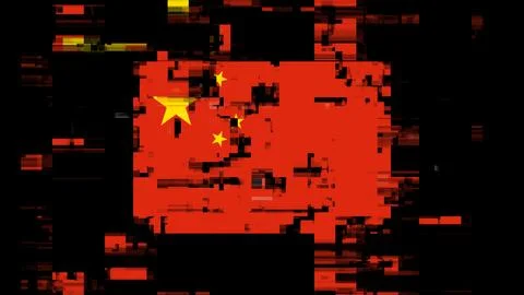3D rendering flag China with screen effects of technological glitches Stock Illustration