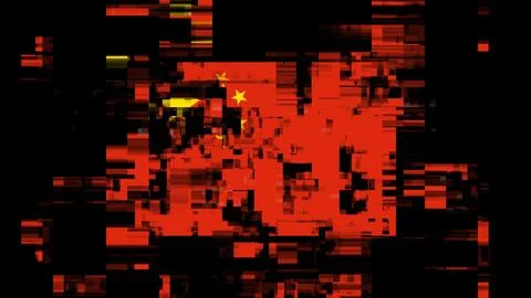 3D rendering flag China with screen effects of technological glitches イラスト素材