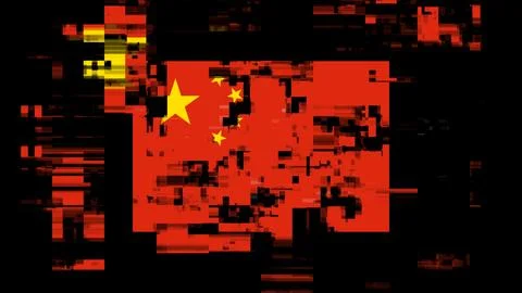 3D rendering flag China with screen effects of technological glitches Stock Illustration