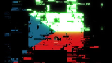 3D rendering flag Czech with screen effects of technological glitches Stock-Illustration