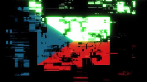 3D rendering flag Czech with screen effects of technological glitches Stock-Illustration