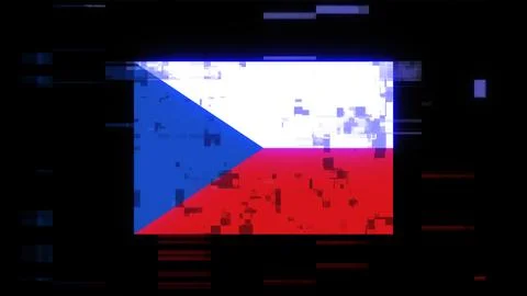 3D rendering flag Czech with screen effects of technological glitches 스톡 일러스트