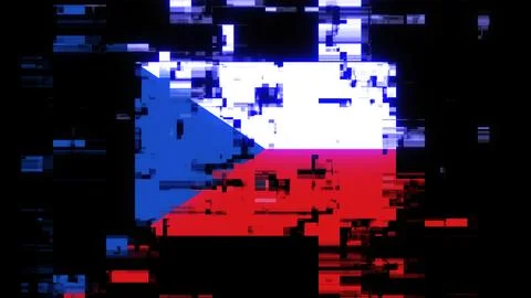 3D rendering flag Czech with screen effects of technological glitches Stock-Illustration