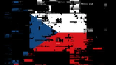 3D rendering flag Czech with screen effects of technological glitches Stock-Illustration