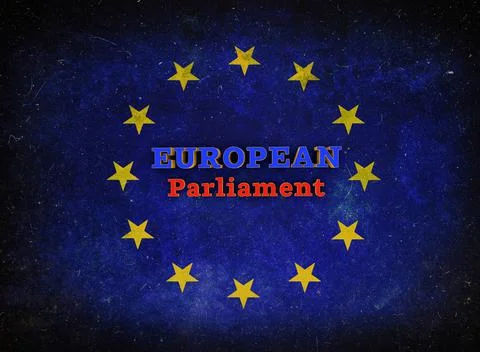 3D rendering of the Flag of Europe with the text "European parliament" Stock-Illustration