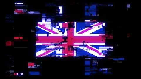 3D rendering flag Great Britain with screen effects of technological glitches Illustrazione stock