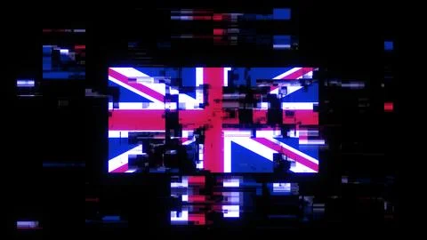 3D rendering flag Great Britain with screen effects of technological glitches 스톡 일러스트
