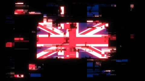 3D rendering flag Great Britain with screen effects of technological glitches Stock Illustration