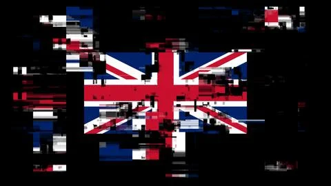 3D rendering flag Great Britain with screen effects of technological glitches Stock Illustration