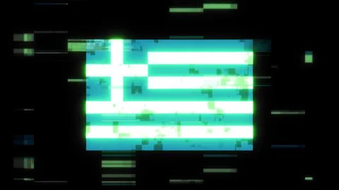 3D rendering flag Greece with screen effects of technological glitches Stockillustratie