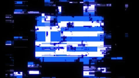 3D rendering flag Greece with screen effects of technological glitches 스톡 일러스트