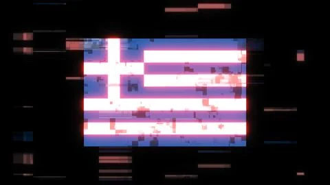 3D rendering flag Greece with screen effects of technological glitches Illustrazione stock