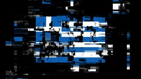3D rendering flag Greece with screen effects of technological glitches 스톡 일러스트