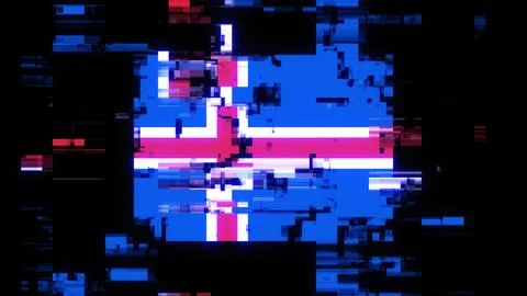 3D rendering flag Iceland with screen effects of technological glitches Stock-Illustration