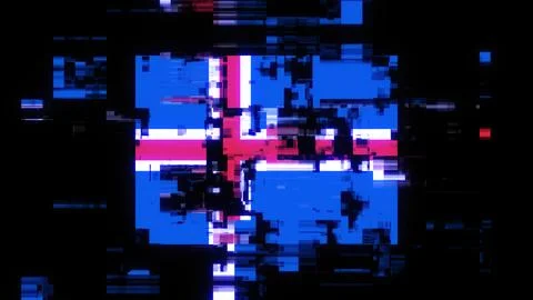 3D rendering flag Iceland with screen effects of technological glitches 스톡 일러스트