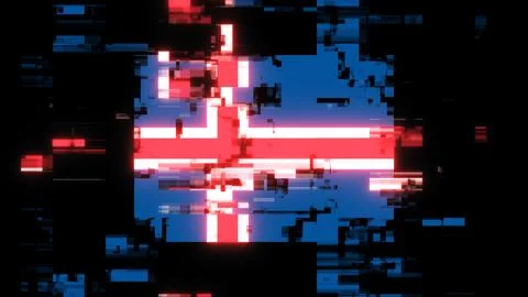 3D rendering flag Iceland with screen effects of technological glitches Stock-Illustration