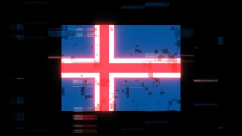 3D rendering flag Iceland with screen effects of technological glitches 스톡 일러스트