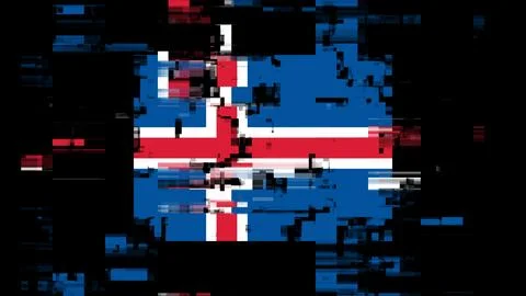 3D rendering flag Iceland with screen effects of technological glitches Stock-Illustration