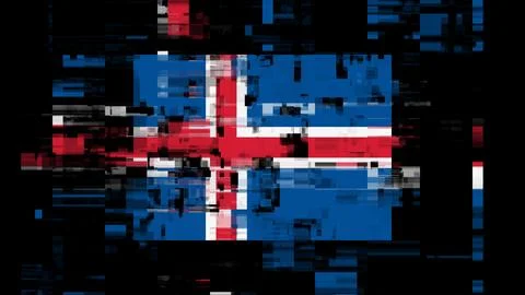 3D rendering flag Iceland with screen effects of technological glitches Stock-Illustration