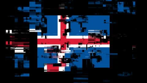 3D rendering flag Iceland with screen effects of technological glitches 스톡 일러스트