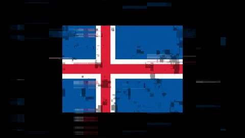 3D rendering flag Iceland with screen effects of technological glitches Stock-Illustration