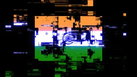 3D rendering flag India with screen effects of technological glitches Stock Illustration