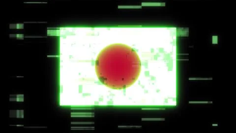 3D rendering flag Japan with screen effects of technological glitches Stock-Illustration