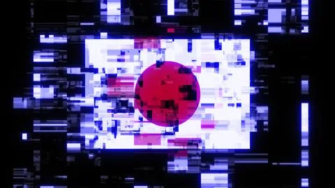 3D rendering flag Japan with screen effects of technological glitches Stock-Illustration