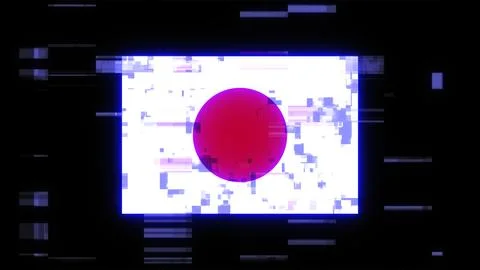 3D rendering flag Japan with screen effects of technological glitches Stock-Illustration