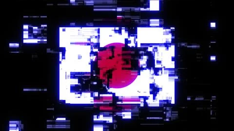 3D rendering flag Japan with screen effects of technological glitches Stock-Illustration
