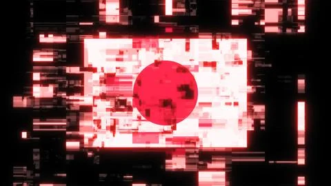 3D rendering flag Japan with screen effects of technological glitches Stock-Illustration