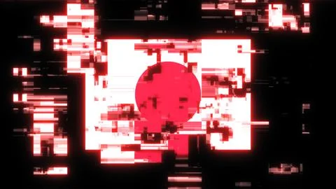 3D rendering flag Japan with screen effects of technological glitches Stock-Illustration