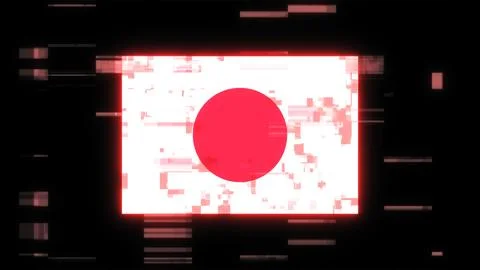 3D rendering flag Japan with screen effects of technological glitches 스톡 일러스트