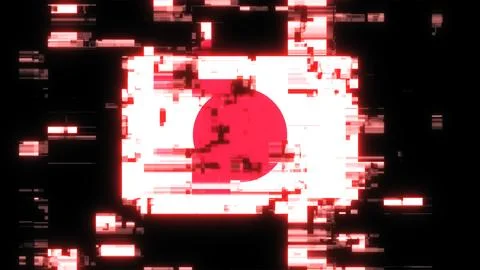 3D rendering flag Japan with screen effects of technological glitches Stock-Illustration