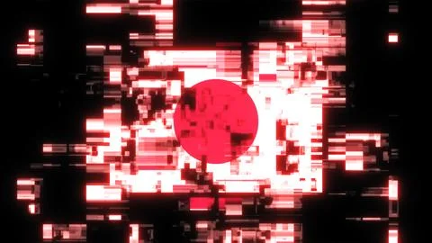 3D rendering flag Japan with screen effects of technological glitches Stock-Illustration