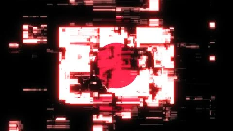 3D rendering flag Japan with screen effects of technological glitches Stock-Illustration