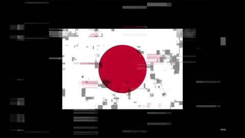 3D rendering flag Japan with screen effects of technological glitches Stock-Illustration