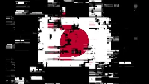 3D rendering flag Japan with screen effects of technological glitches Stock-Illustration