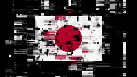 3D rendering flag Japan with screen effects of technological glitches Stock-Illustration
