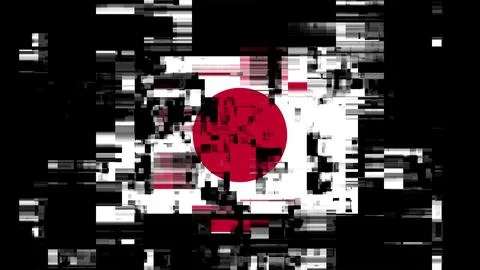 3D rendering flag Japan with screen effects of technological glitches Stock-Illustration