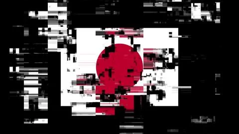 3D rendering flag Japan with screen effects of technological glitches Stock-Illustration