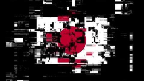 3D rendering flag Japan with screen effects of technological glitches Stock-Illustration
