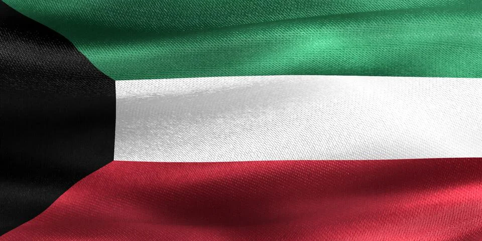 3d rendering flag of Kuwait with realistic waving fabric surface. Illustrazione stock