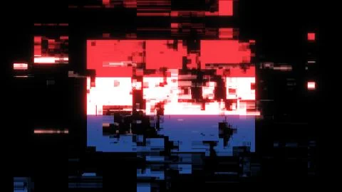 3D rendering flag Netherlands with screen effects of technological glitches 库存插图