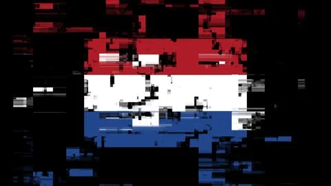 3D rendering flag Netherlands with screen effects of technological glitches イラスト素材