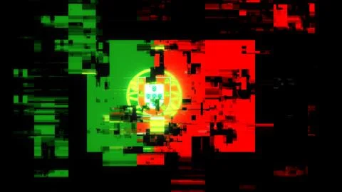 3D rendering flag Portugal with screen effects of technological glitches Stock Illustration