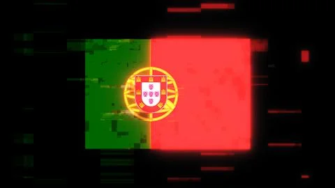 3D rendering flag Portugal with screen effects of technological glitches Stock Illustration