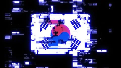 3D rendering flag Republic of Korea with screen effects of technological gl.. Stock Illustration