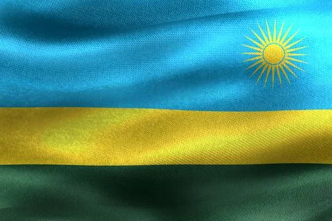 3d rendering flag of Rwanda with realistic waving fabric surface. Stock Illustration