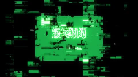 3D rendering flag Saudi Arabia with screen effects of technological glitches Stock-Illustration